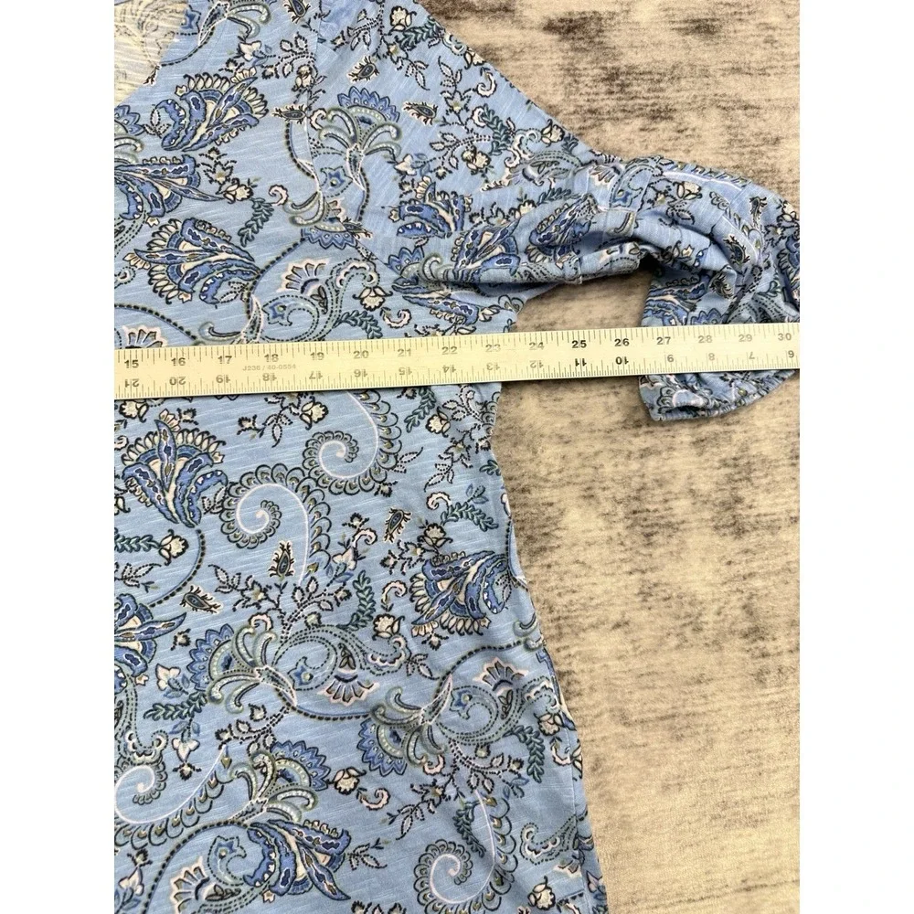 J.Jill Blue Paisley Print Scoop Neck 3/4 Sleeve Cotton Modal Blouse Boxy Sz XL